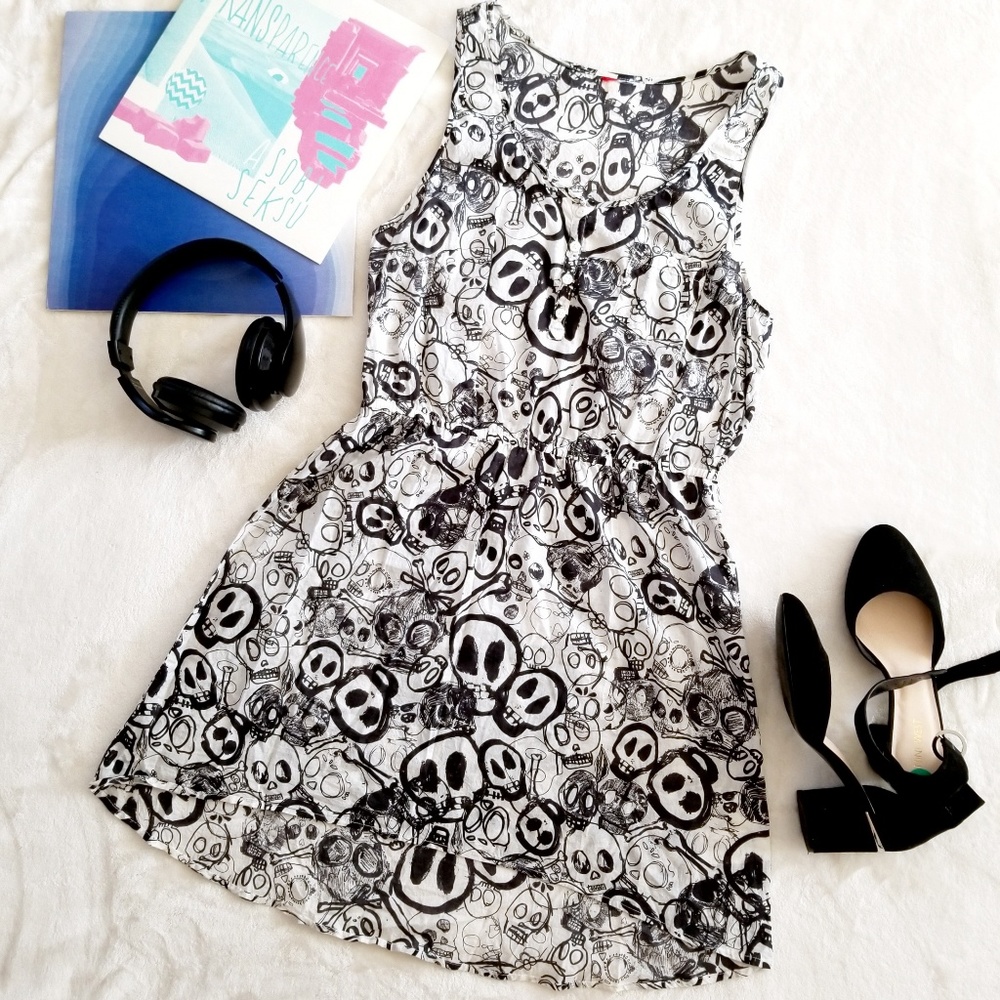 A-Line Skull Dress Sleeveless Light Cotton Goth GF